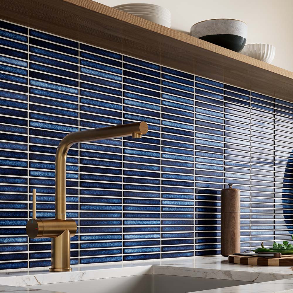 Linear Blue Gloss Glazed Porcelain Mosaic 313x296mm